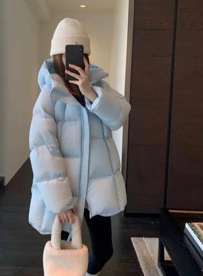 2025超轻云朵泡芙高端白鹅绒连帽中长款小个子超好面包羽绒服