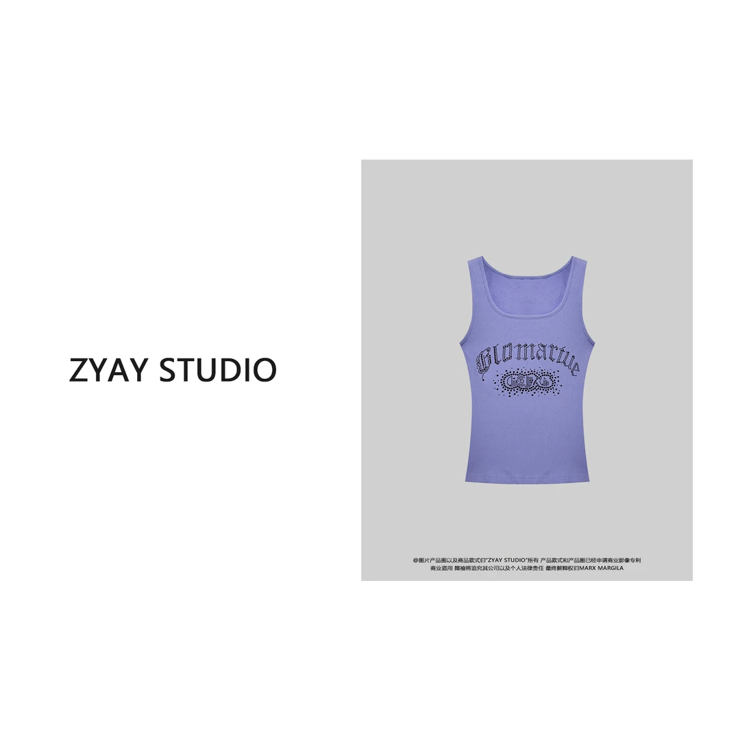 【ZYAY STUDIO】25301 南油高品质辣妹风烫钻字母外穿吊带背心女