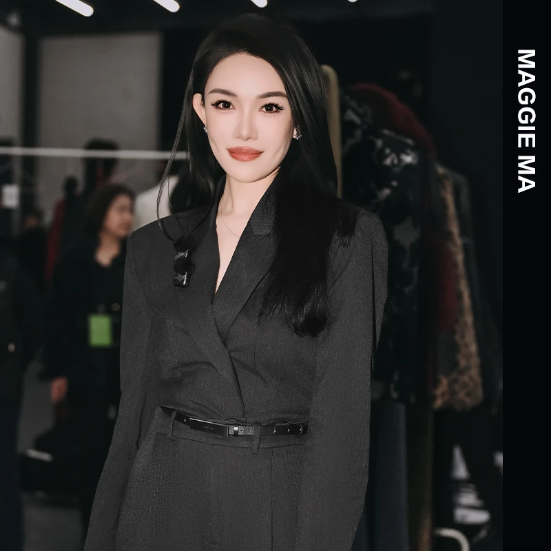 MAGGIE MA马婧设计师款灰色沉稳内敛简约干练通勤连体裤106P