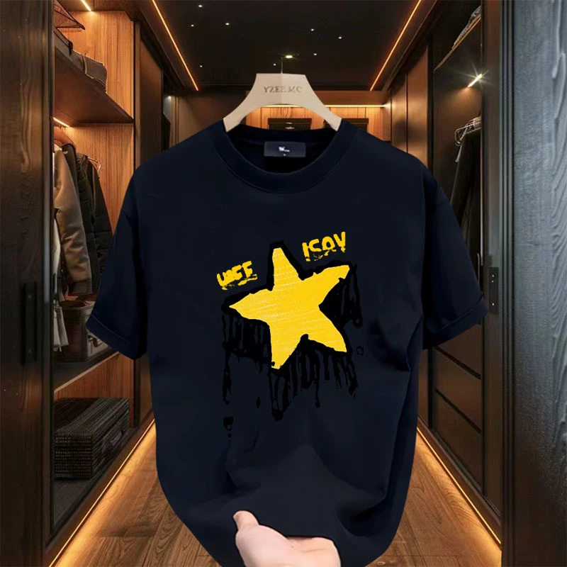 大码潮牌纯棉圆领T恤男士短袖夏季爆款2025休闲时尚半袖宽松印花