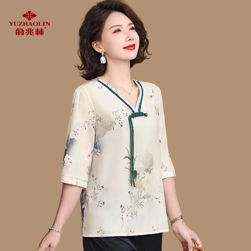俞兆林母亲节新中式妈妈装夏季短袖T恤2025新款时尚中老年国风小