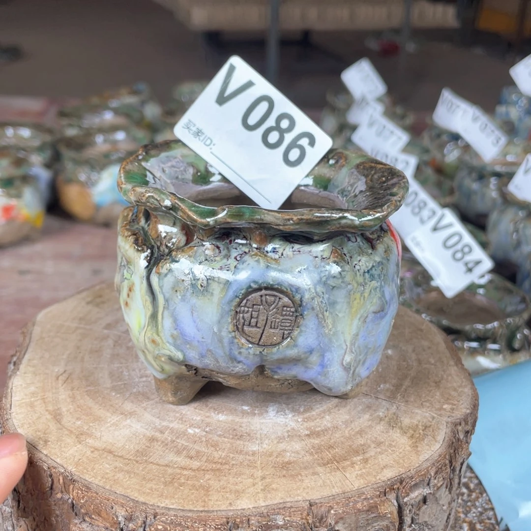 紫砂花盆孤品 不规则油画山石包子外口7.8