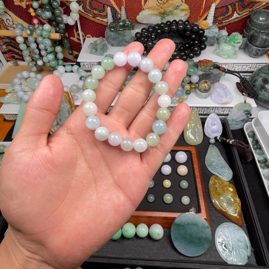 翡翠未镶嵌手串卡10左右19颗白月光珠串