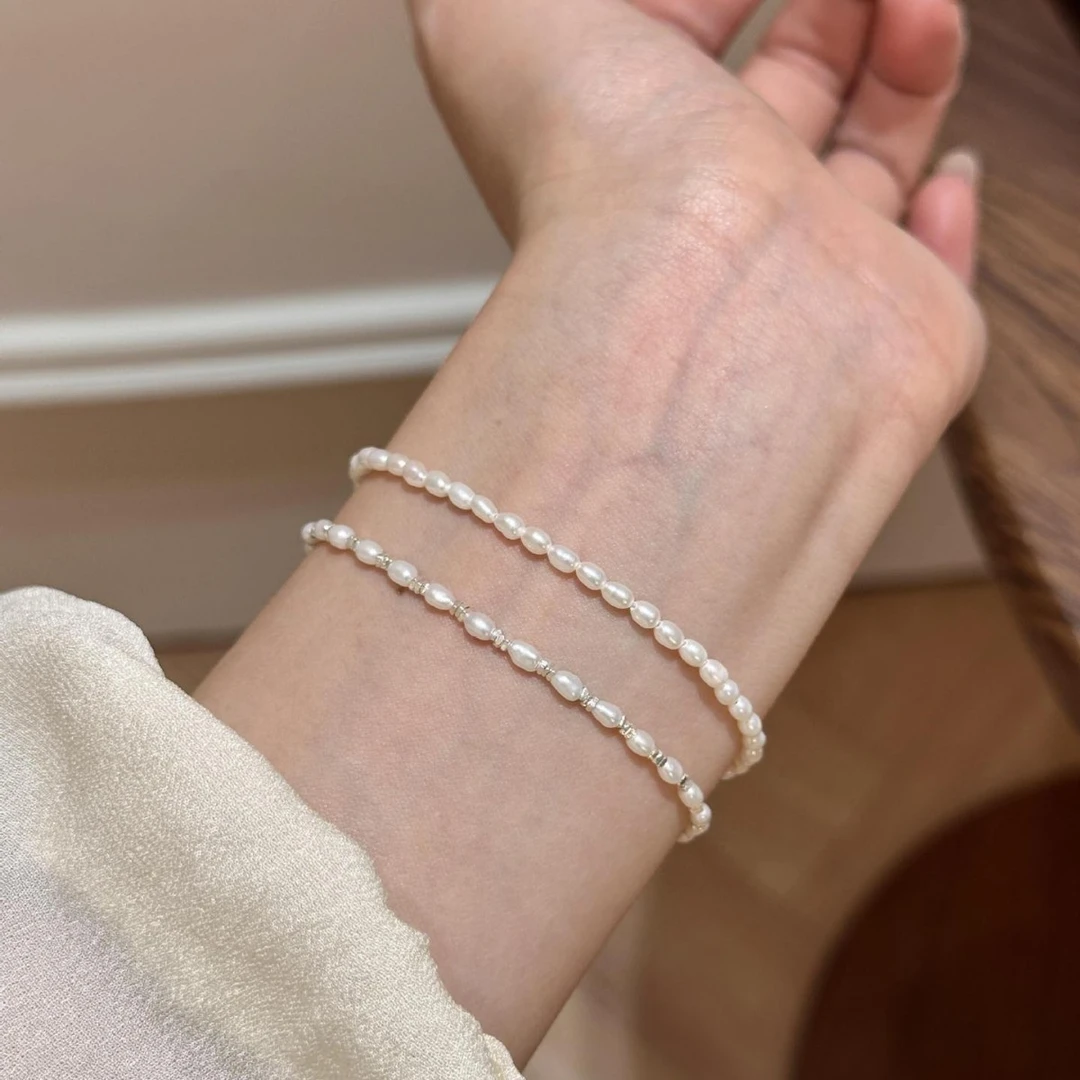 明瑜 925银小米珠碎银子手链女高级小众简约通勤感叠戴手串