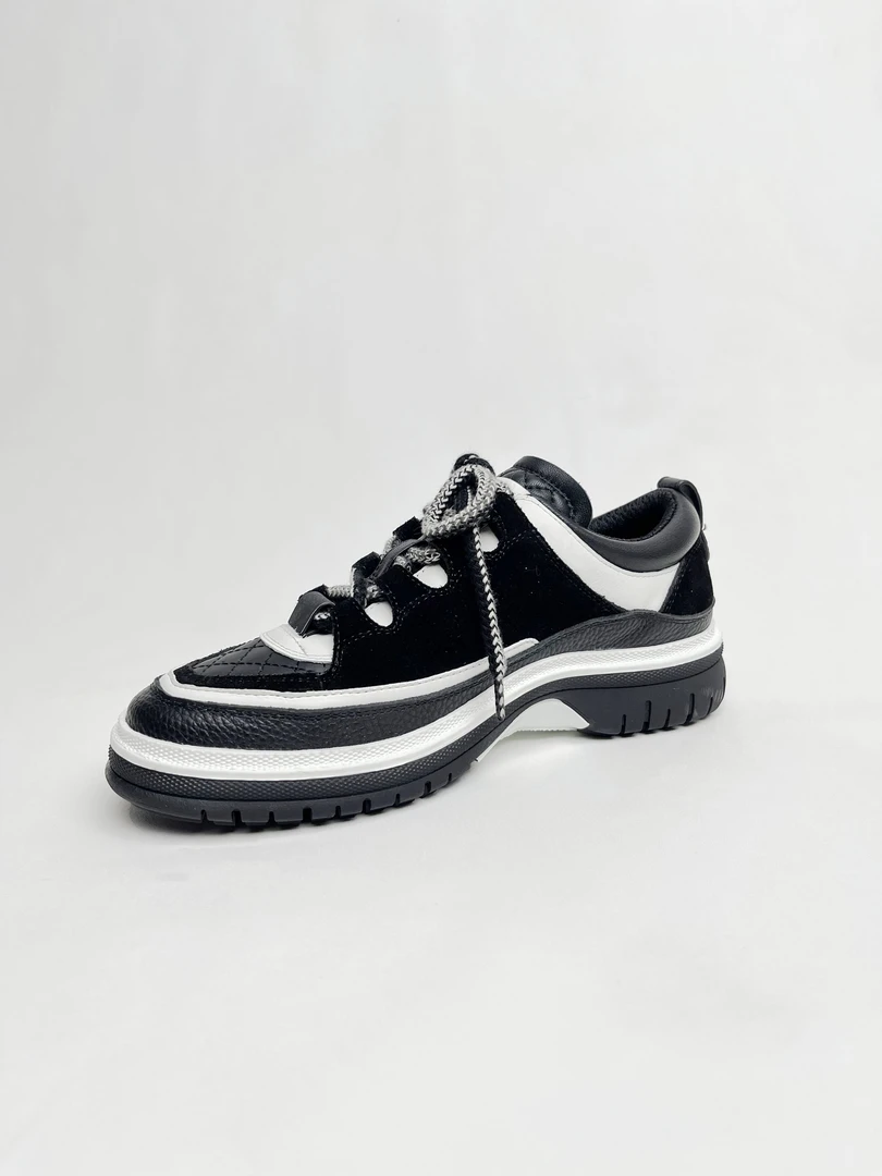 25C  25B  菱格熊猫运动鞋2025新款拼色真皮厚底休闲板鞋