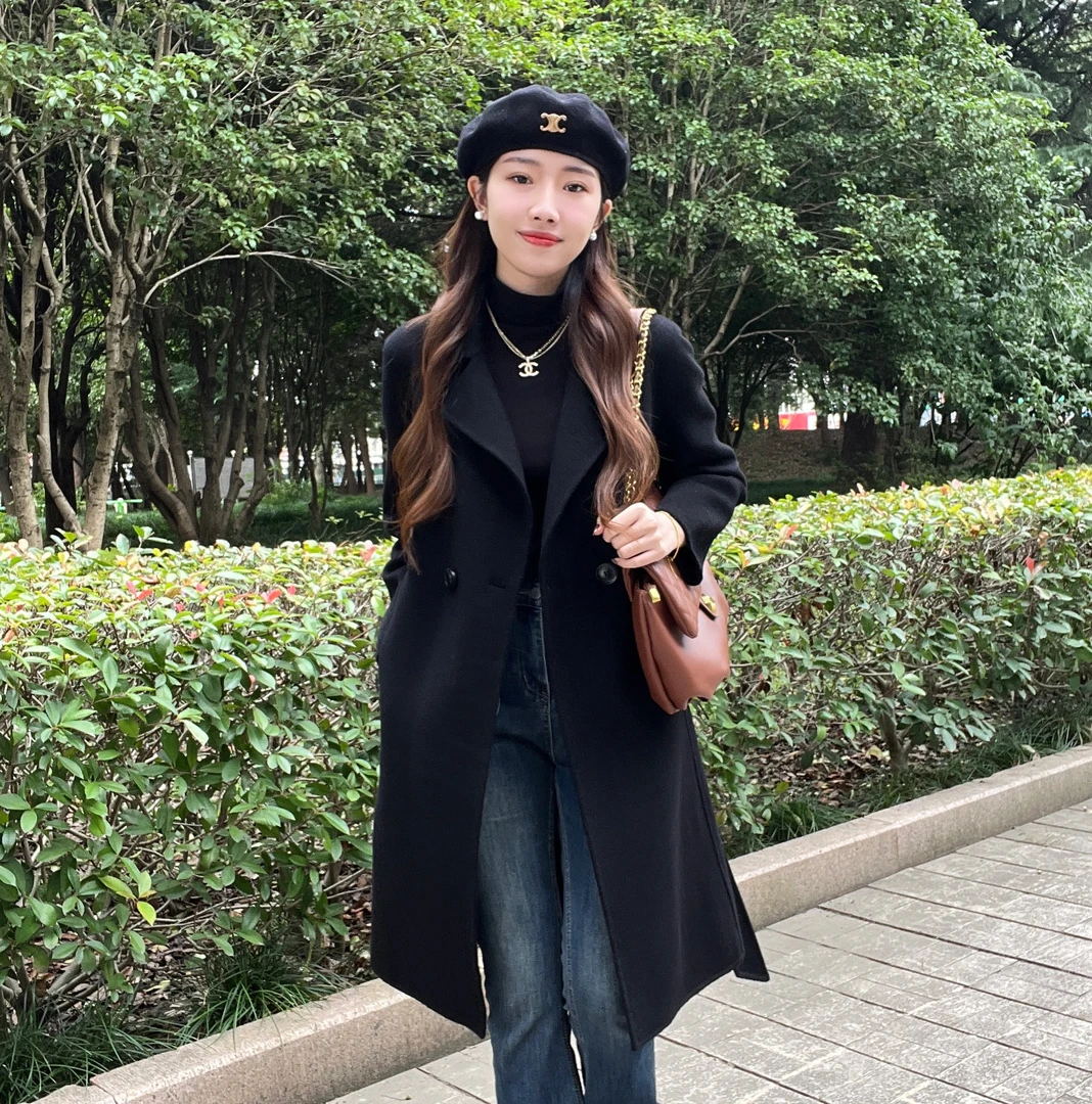 小雨小个子肩修身复古秋冬气质绵羊毛大衣