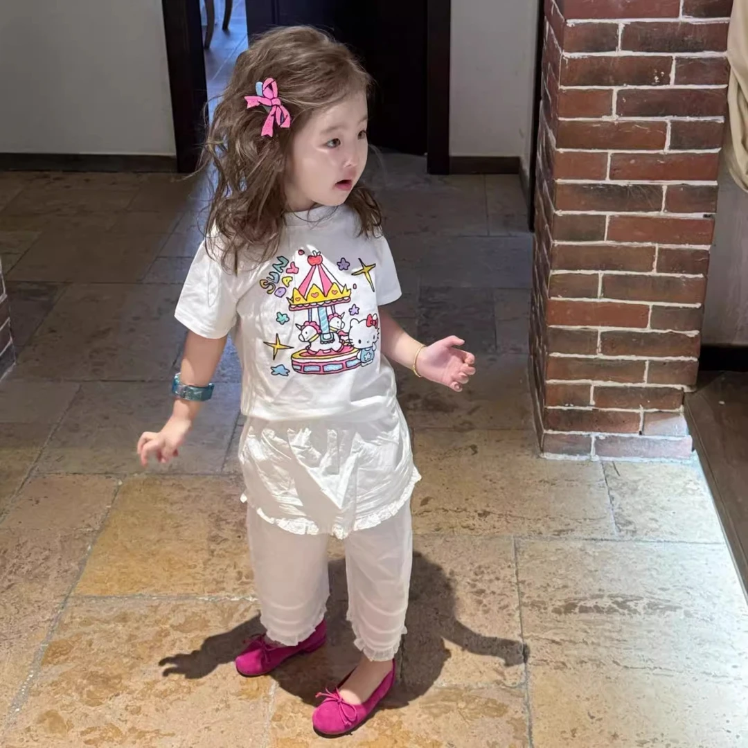 女童可爱kt猫印花短袖T恤2025夏季新款甜美儿童宝宝休闲纯棉上衣