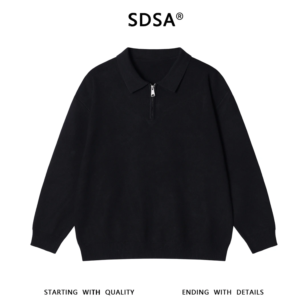 SDSA男士秋冬新款痞帅男装简约时尚半拉链翻领针织衫百搭时尚毛衣