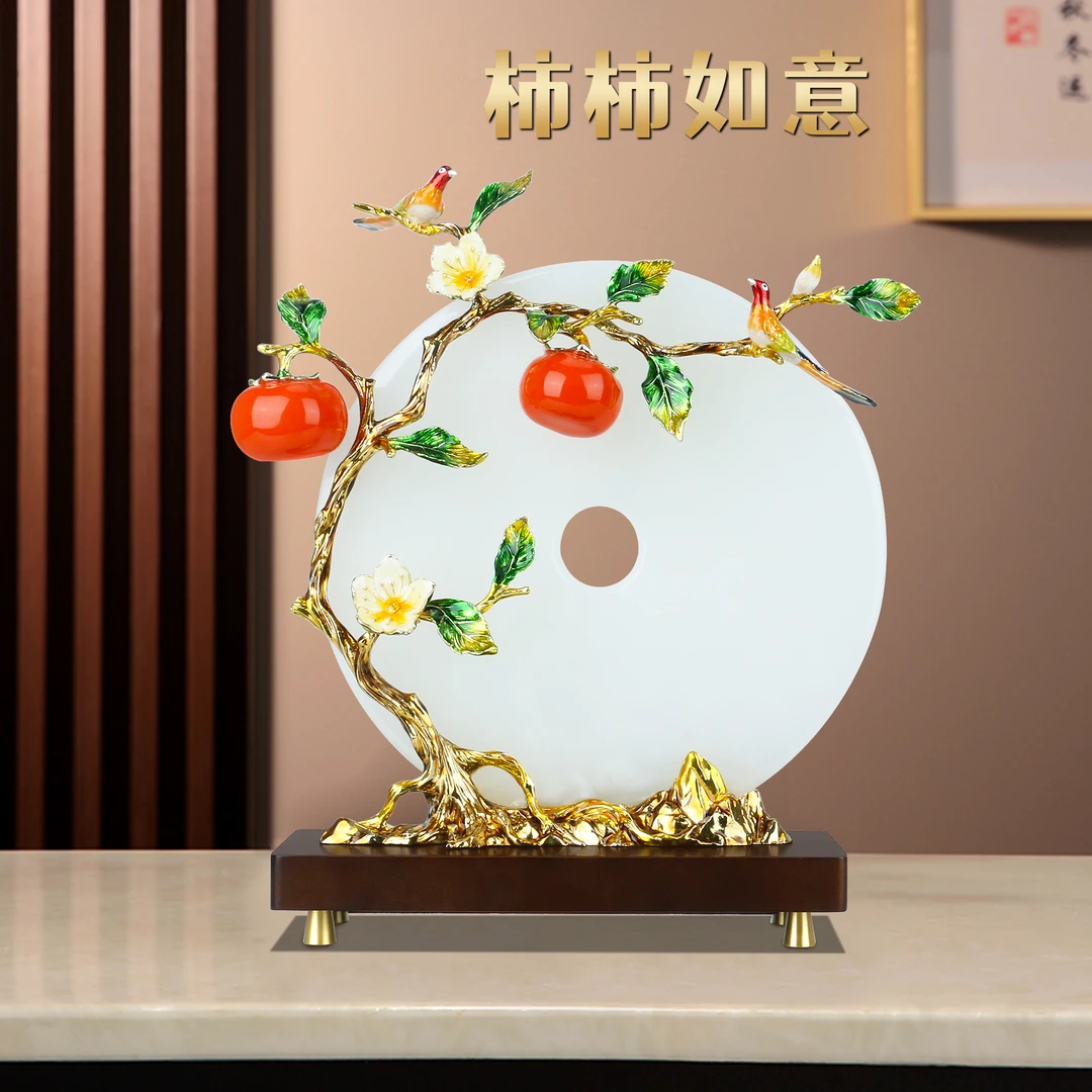 新中式客厅摆件柿柿如意平安扣摆件高档酒柜电视柜装饰品新房摆设