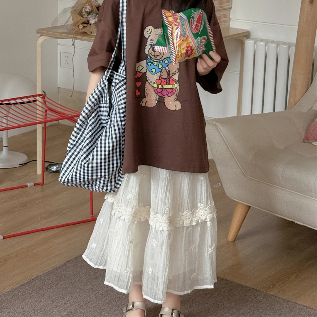 馨爸专属-71785-TBB花与寻童装女童半身裙2025夏季新款白色设计感