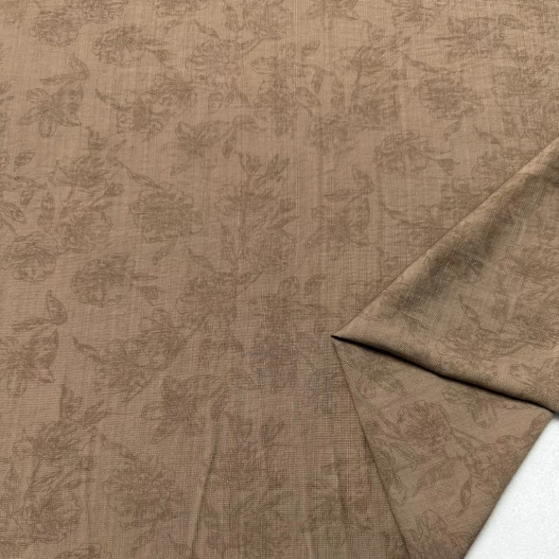 卡其色暗花天丝苎麻柔软亲肤丝滑衬衣连衣裙旗袍汉服阔腿套装面料