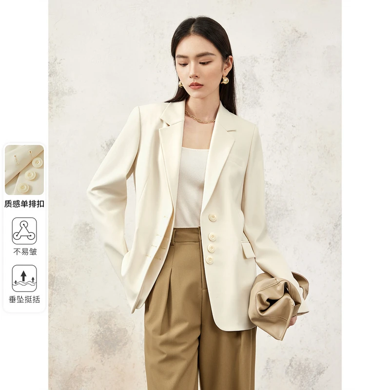 尚都比拉舒适西装领双层门襟不易皱简洁利落长袖西装外套53421