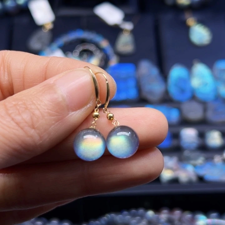 拉长石耳坠18K金镶嵌10.2左右