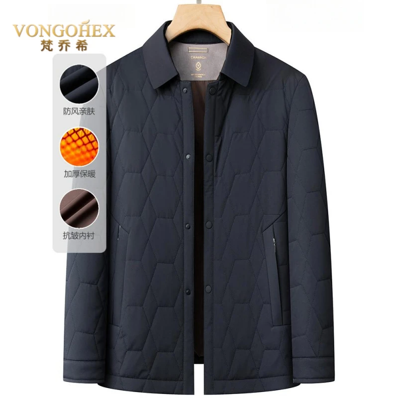 VONGOHEX中老年爸爸装棉衣外套菱形格男士棉服秋冬新款翻领防风