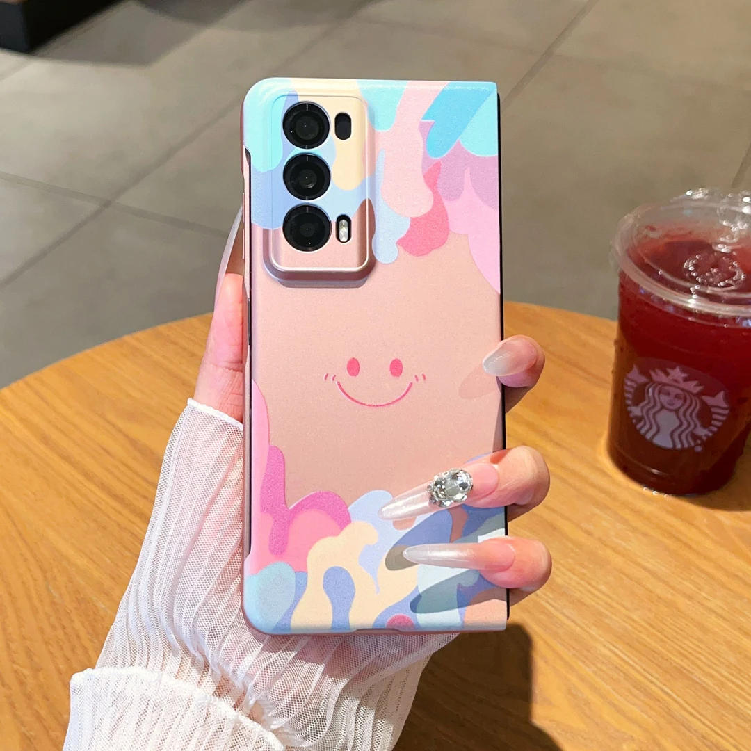 适用于【荣耀MAGICVS2】涂鸦笑脸金属漆折叠创意支架手机壳女款