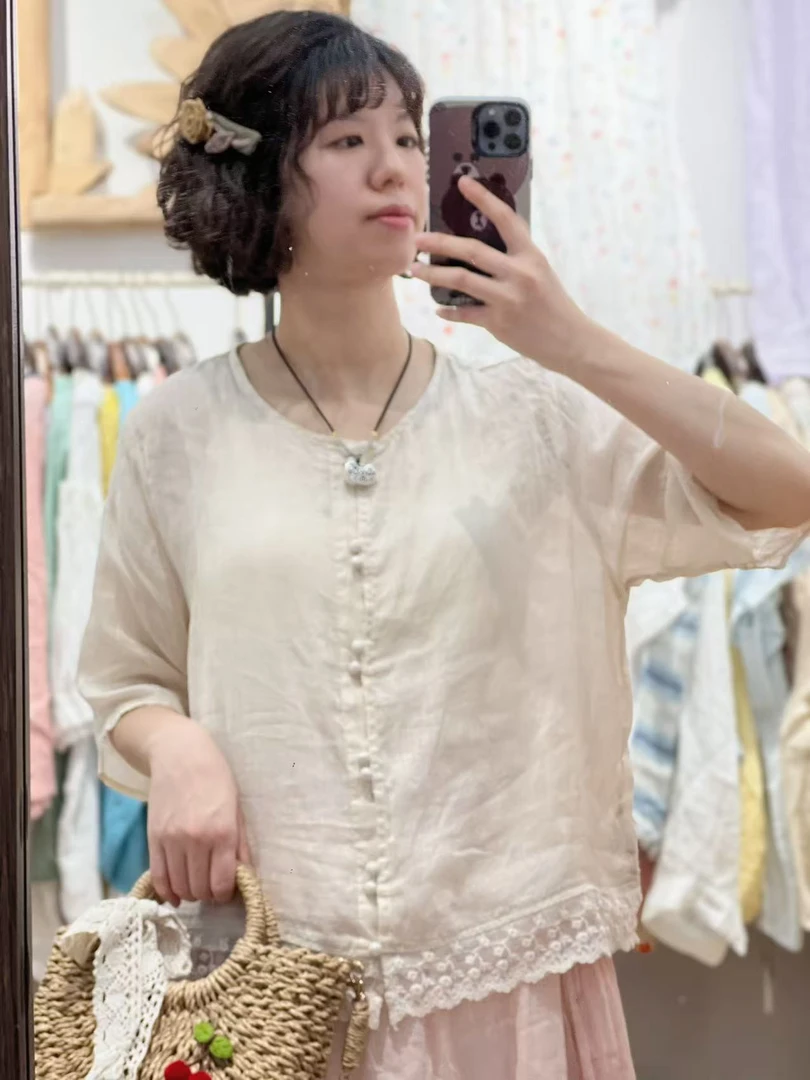 欣益家推荐简约包扣苎麻衬衫—255