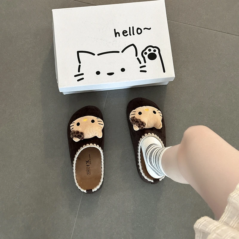 包头拖时尚胶粘卡通动漫2025年冬季新款百搭秋季平底修面皮ins女