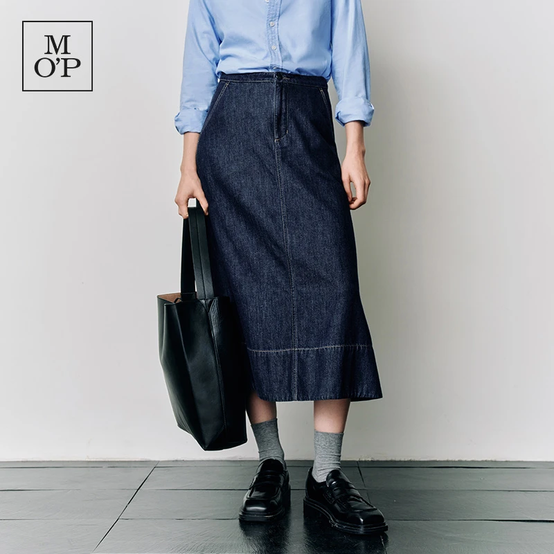 Marc O'Polo/MOP柔软桑蚕丝混纺女士牛仔半身裙时尚潮流穿搭