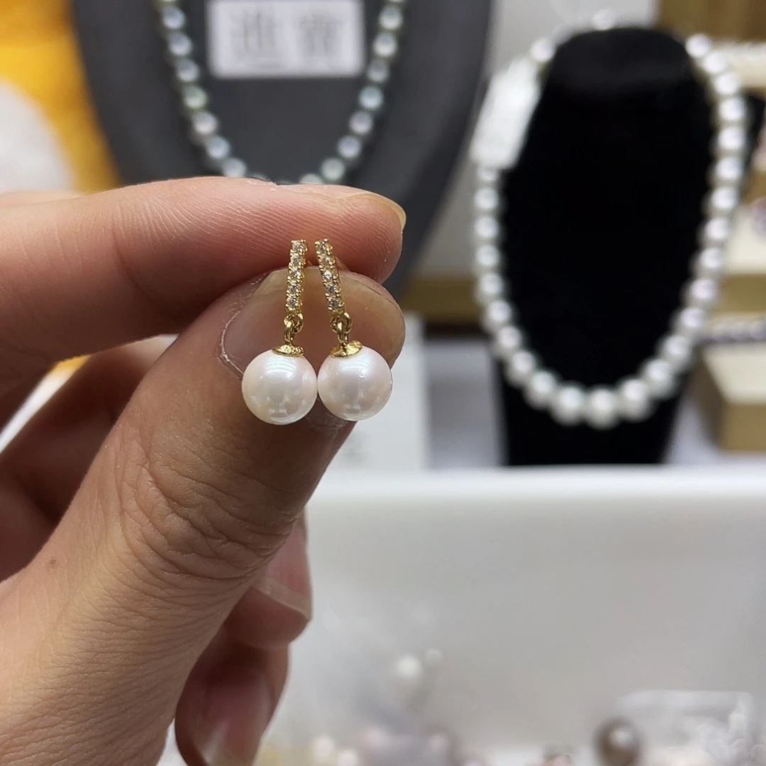 银S925镶嵌海水珍珠耳饰