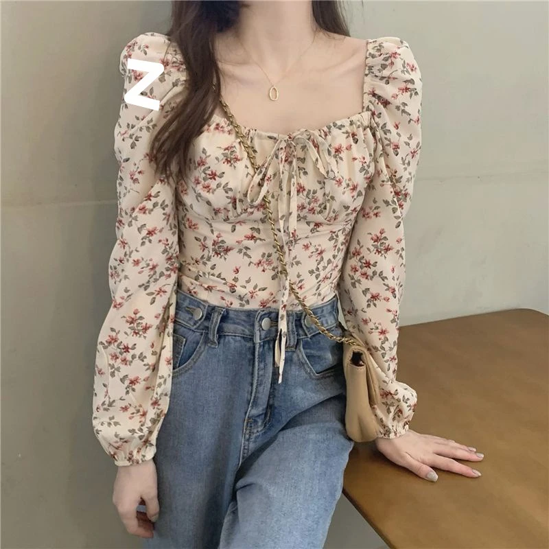 衬衫超仙短长袖别致女碎花款春秋上衣大码法式泡泡设计感小众新款