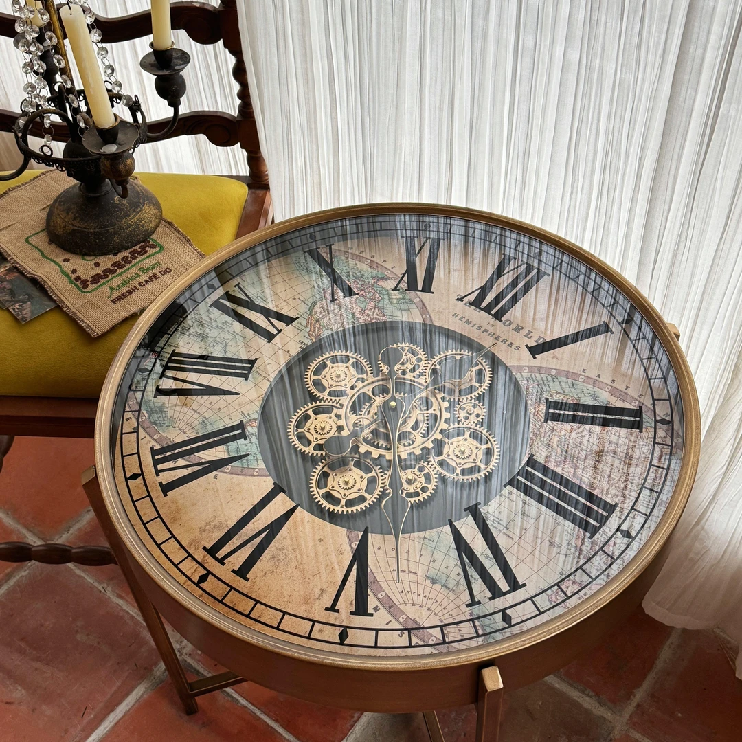 复古高级感轻奢设计感美式钟表齿轮客厅沙发边几小茶几小户型民宿