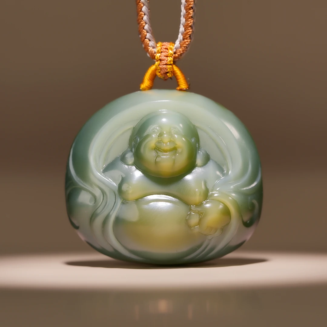 传世级 和田玉全猫逍遥大肚佛“肚里藏金”坠 30*33*16mm± H121807