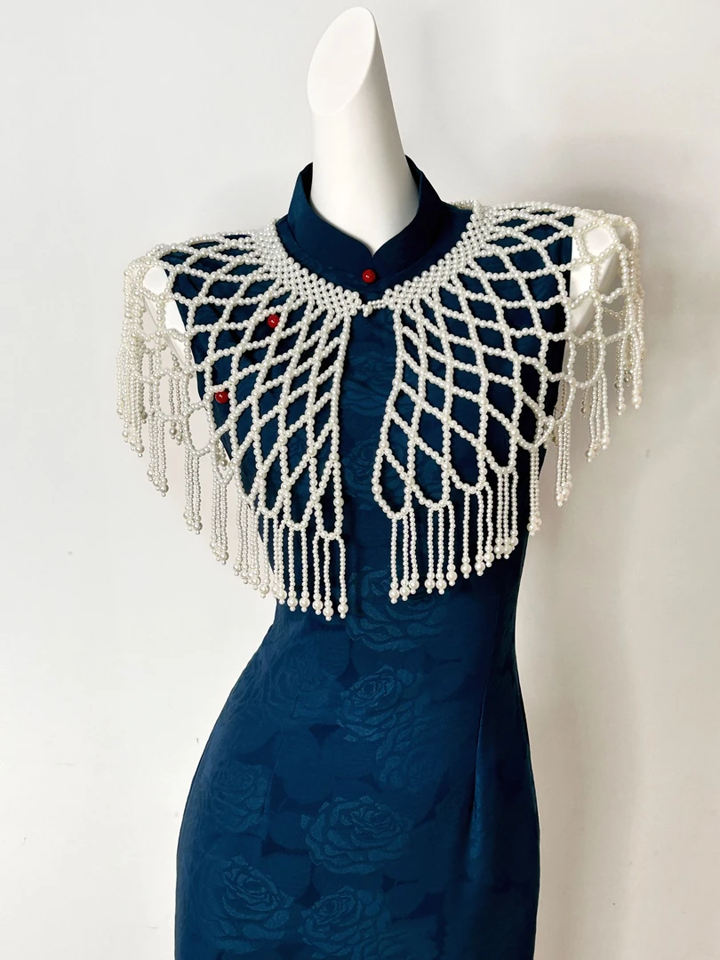 重工珍珠云肩旗袍百搭神器手工串珠云肩汉服