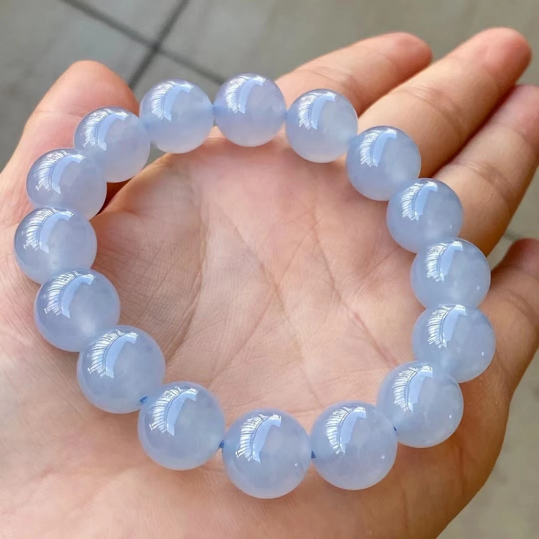 天然缅甸翡翠A货冰晴蓝手串卡12.5mm清新蓝色
