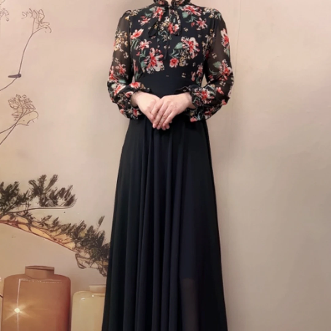 波西米亚风修身显瘦连衣裙优雅拼接设计大摆长裙X624-26