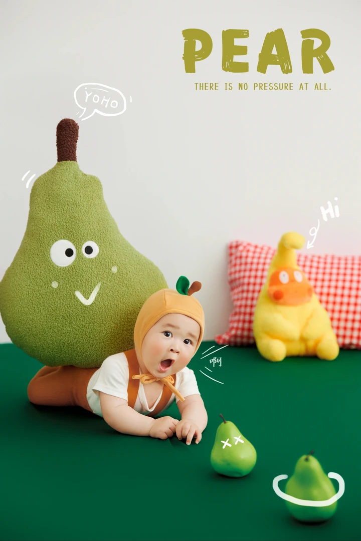 鸭梨主题宝宝百天摄影服装道具宝宝百天照影楼儿童摄影