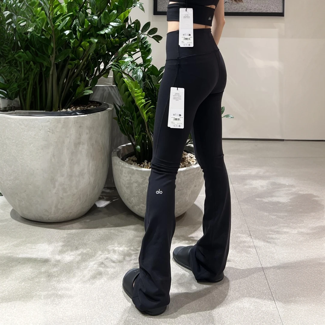 Alo反光标高腰喇叭裤女士夏季轻薄休闲运动瑜伽裤修身显瘦长裤子