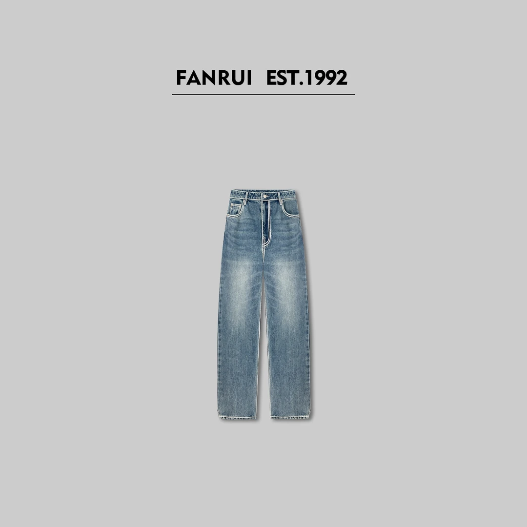 FANRUI/泛芮「北欧旧港」100棉时尚复古百搭设计感牛仔裤B14962