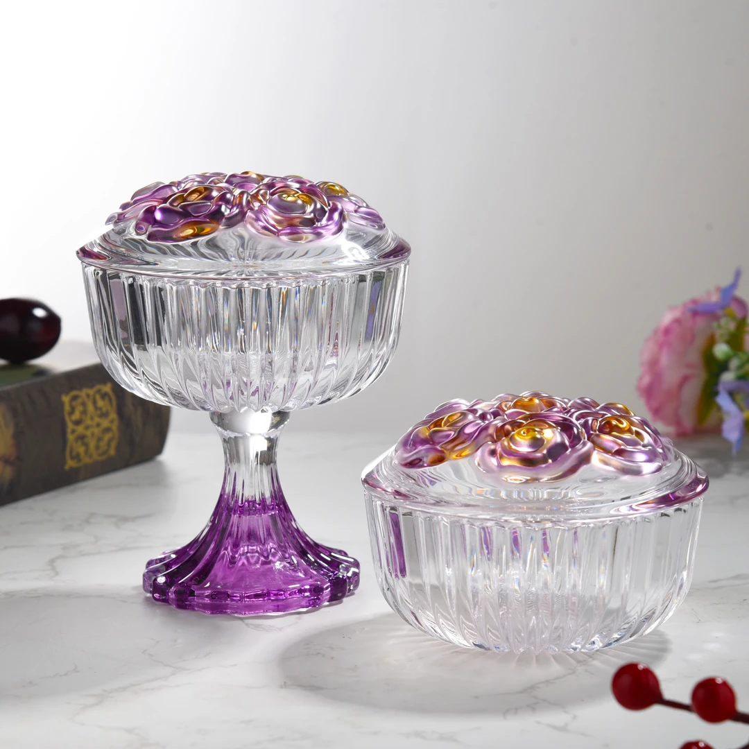 紫色花瓣 轻奢糖果罐饰品盒调味收纳罐子带盖欧式家居透明调味