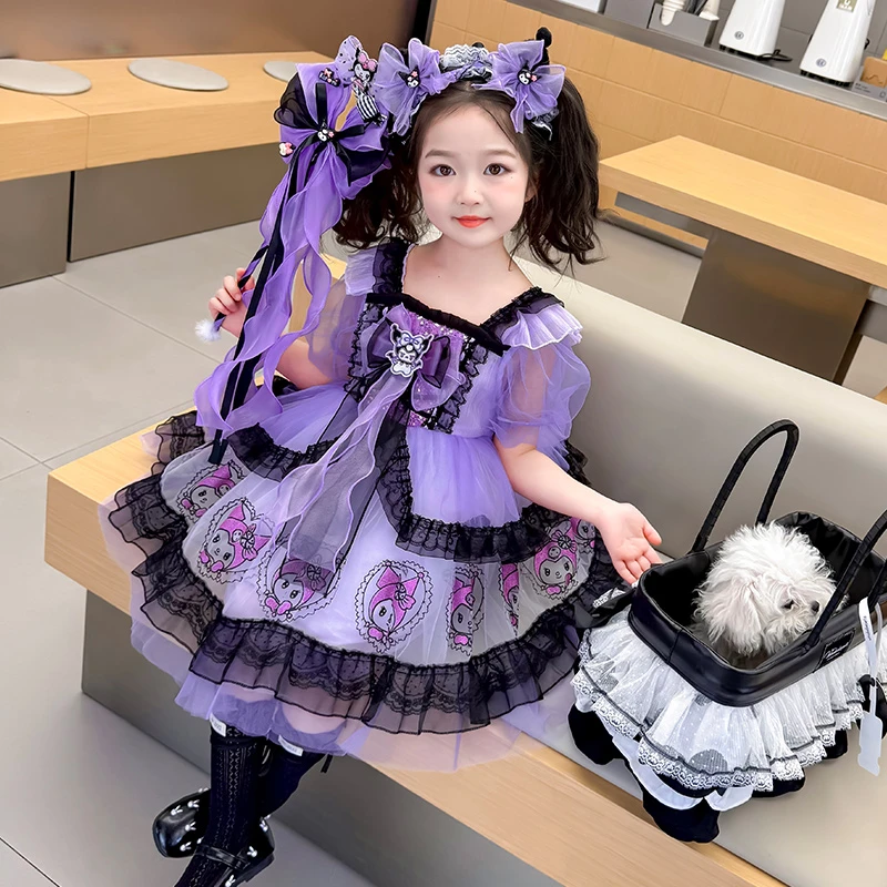 库洛米公主裙女童夏季连衣裙洛丽塔新款洋气蕾丝高级演出礼服裙子