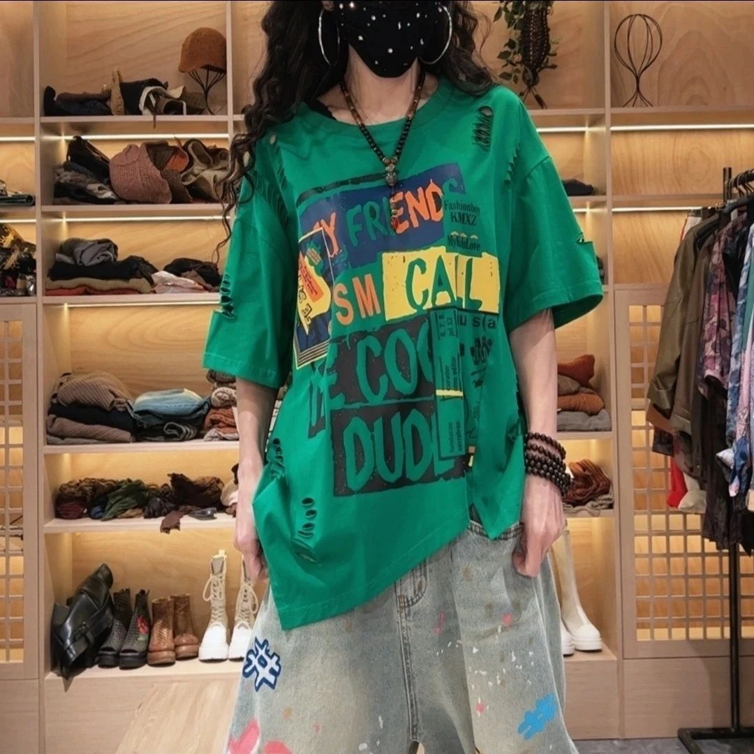 圆领宽松型夏季极简风百搭休闲复古大版短袖T恤长袖