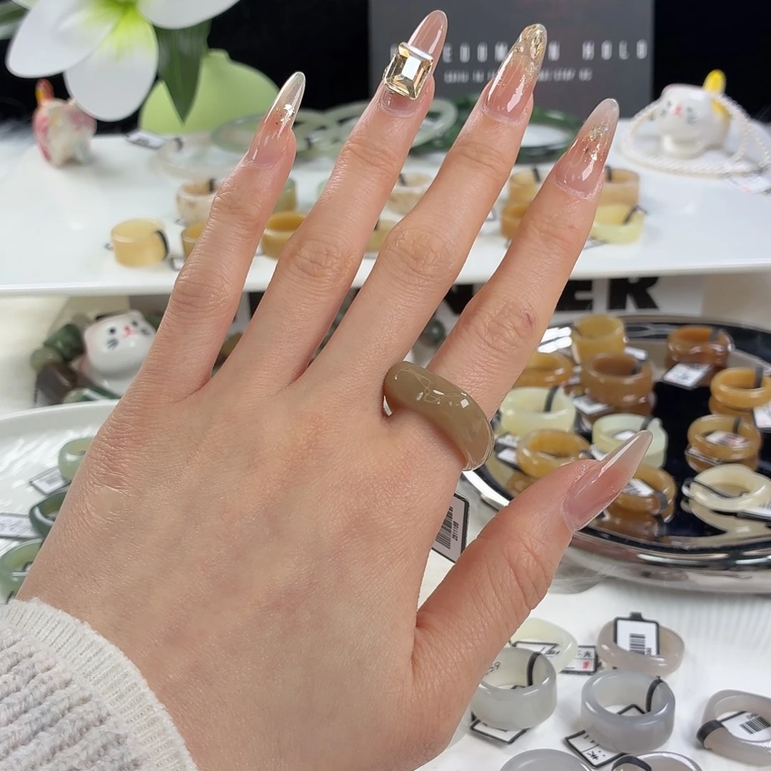 和田玉未镶嵌戒指j93咖糖猫耳18.3