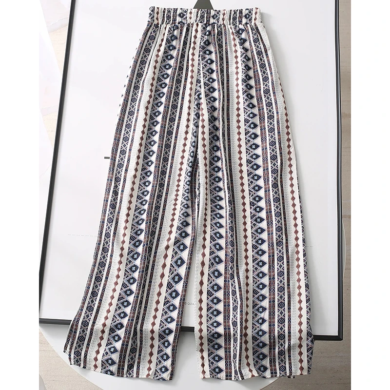 (衣兮设计感开叉裤)24015早春款波西米亚风松紧腰休闲阔腿裤D