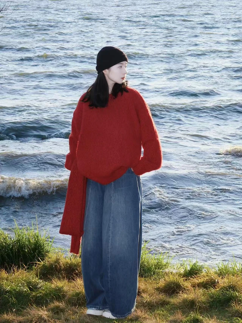 冬季新款韩系圣诞跨年穿搭慵懒风显瘦针织衫毛衣休闲裤子小众女装