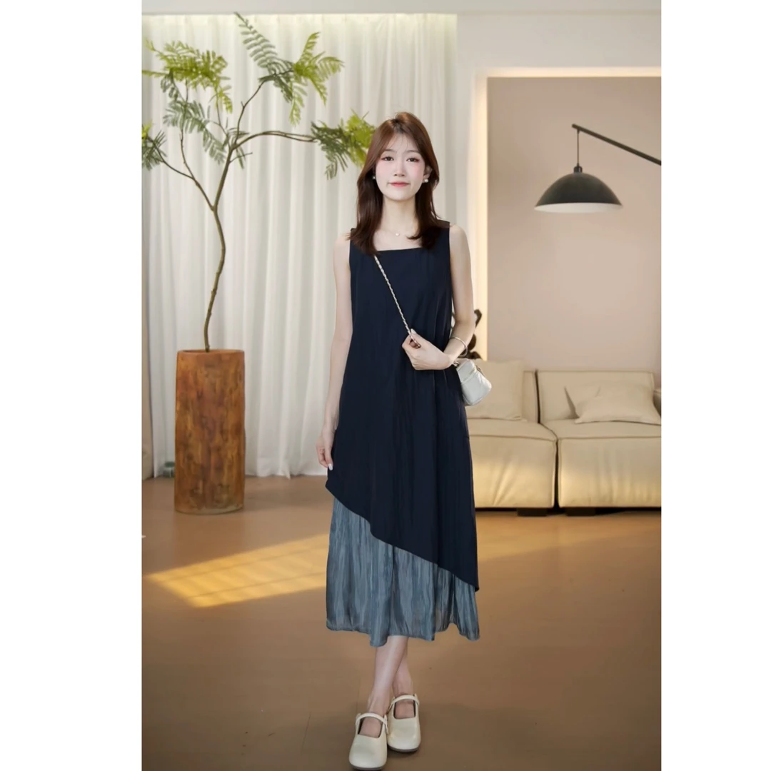 【现货】夏季新款中长款小众显瘦拼接设计感连衣裙-9706