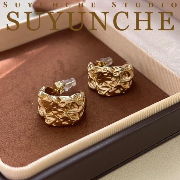 铜合金耳饰 Suyunche2668百搭浅金色日韩镶嵌气质耳钉耳环