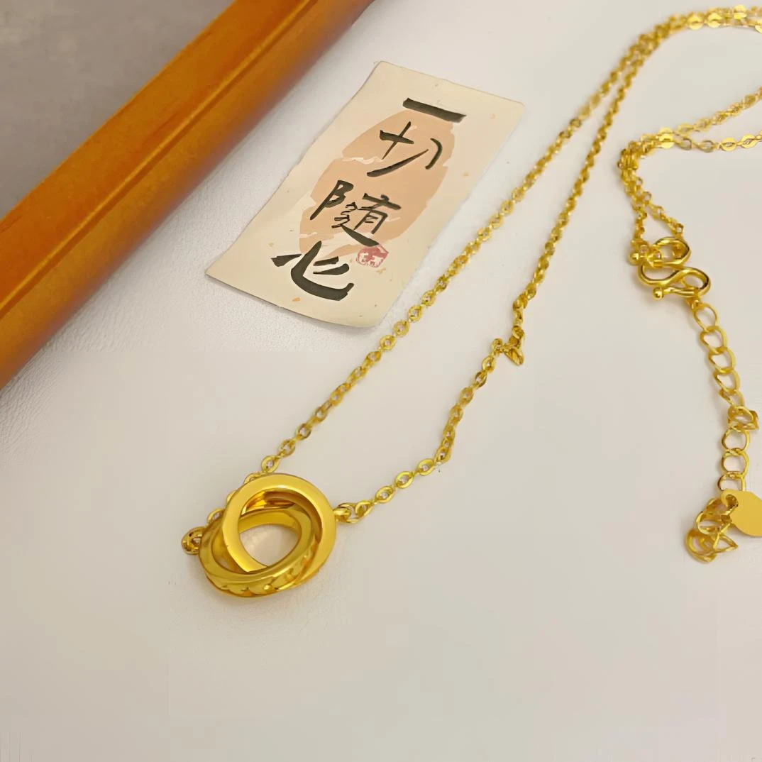 合金项链 饰品小众锁骨链双环项链套链配M扣环环相扣轻奢时尚百搭