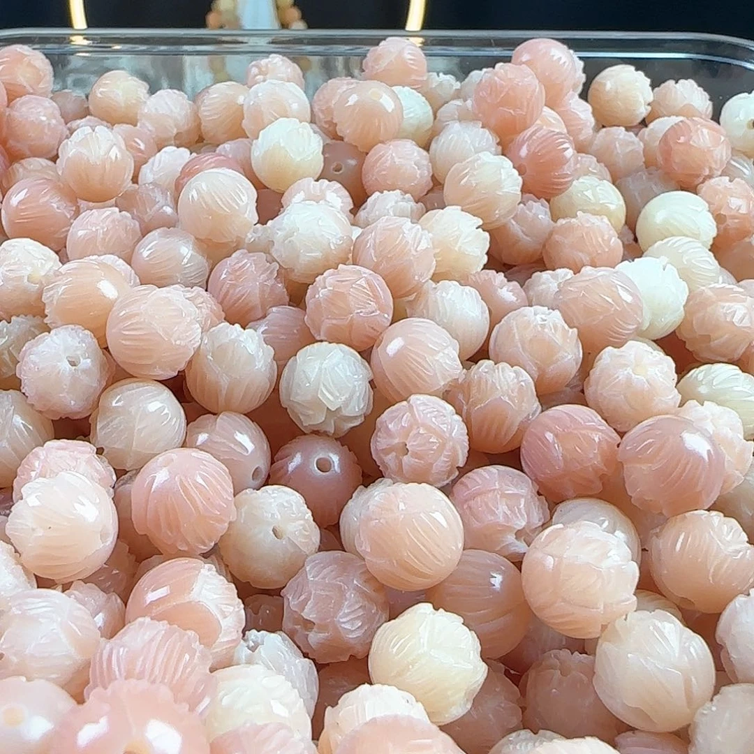菩提根/象牙果手串瑕疵卡11粉色莲花30颗孔道瑕疵