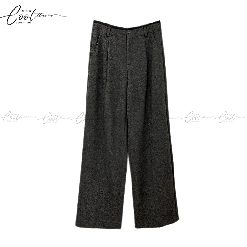 保暖厚款千金风休闲裤设计师宽松简约高腰长裤女装纯色