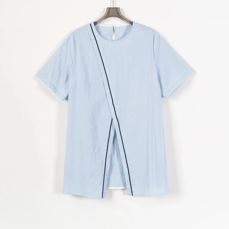 PS250675大码胖MM夏季新款短袖上衣宽松显瘦透气舒适交叉 不规则