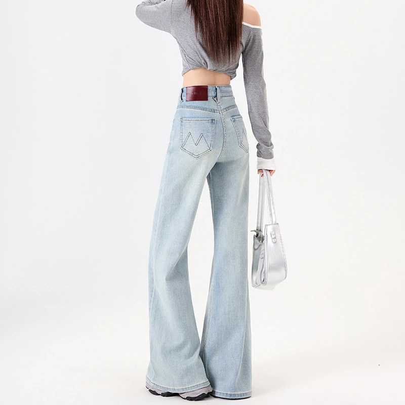 高腰弹力微喇叭牛仔裤女2025新款修身不贴腿显瘦拖地马蹄裤子
