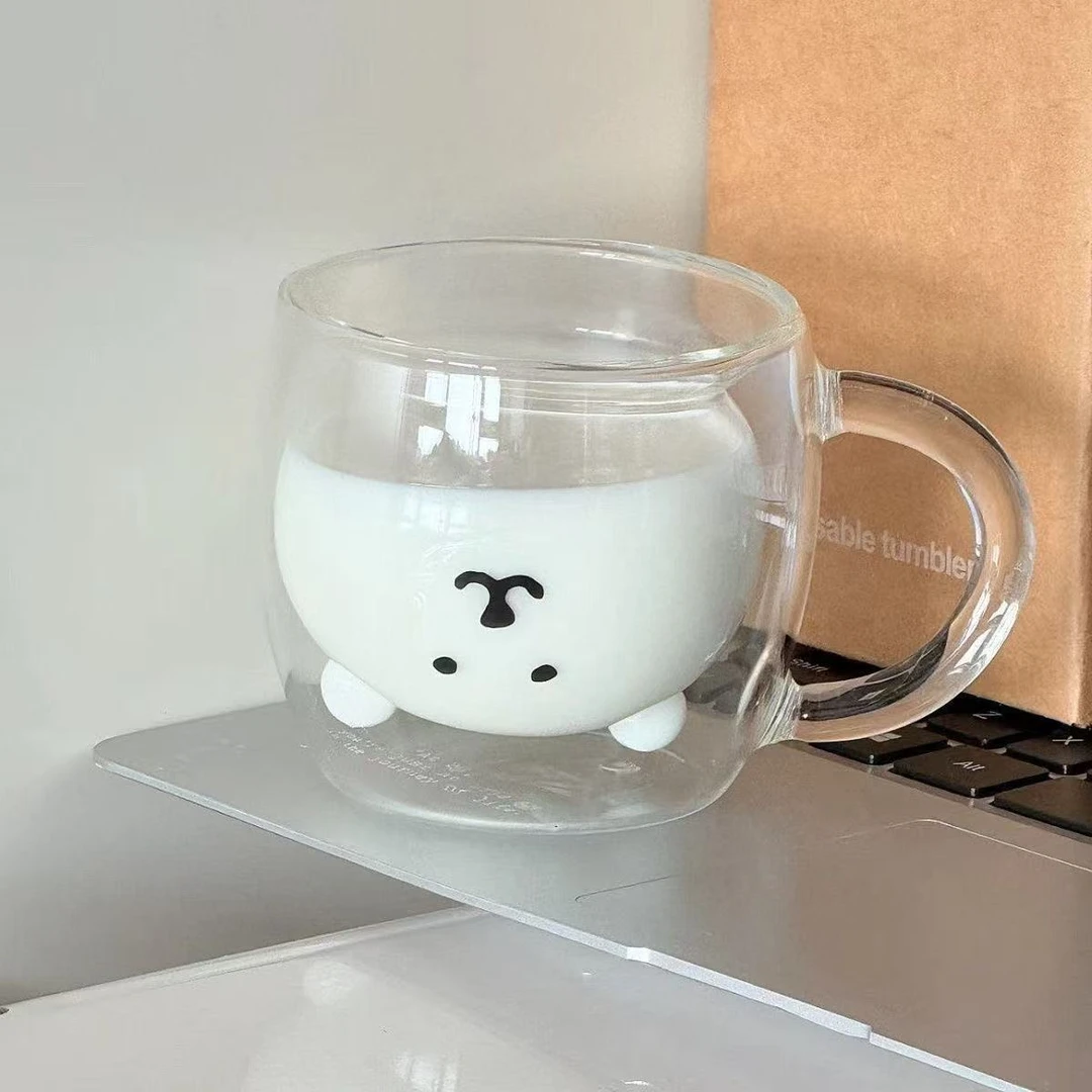自嘲熊韩国200ml耐热双层玻璃杯可爱情侣高硼硅隔热咖啡杯牛奶杯