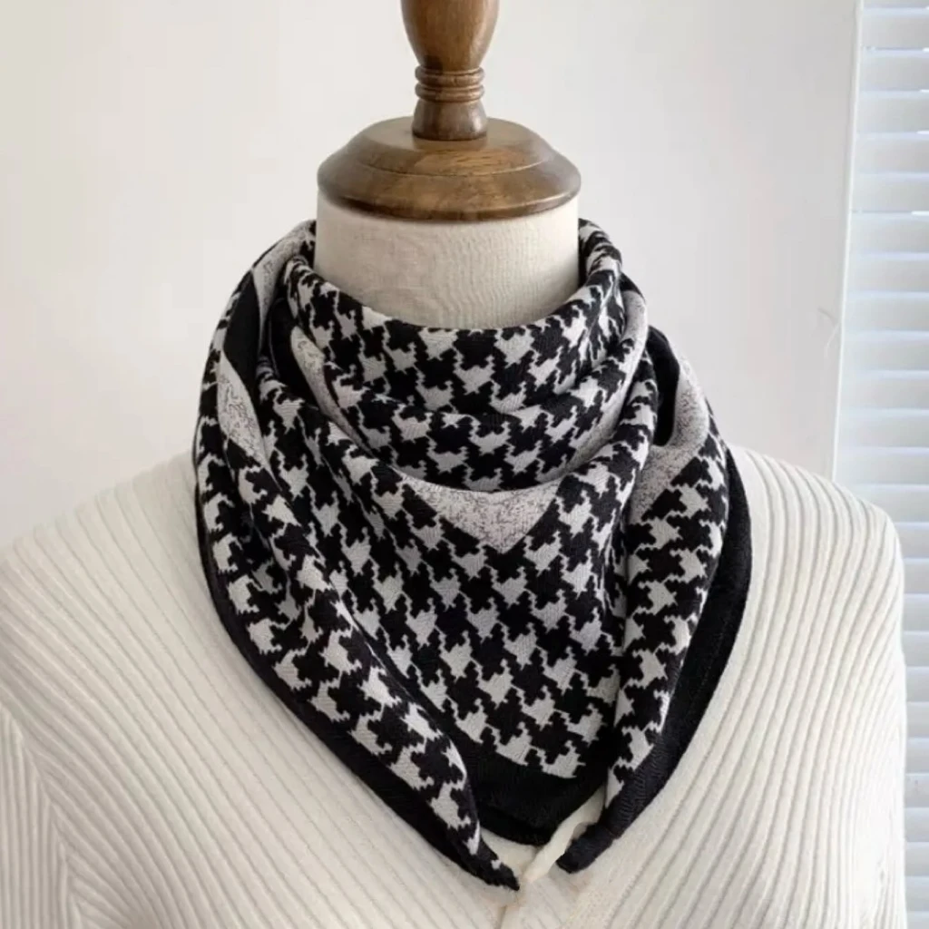 3月【千鸟格丝毛方巾】丝毛方巾70cm女士百搭围巾气质