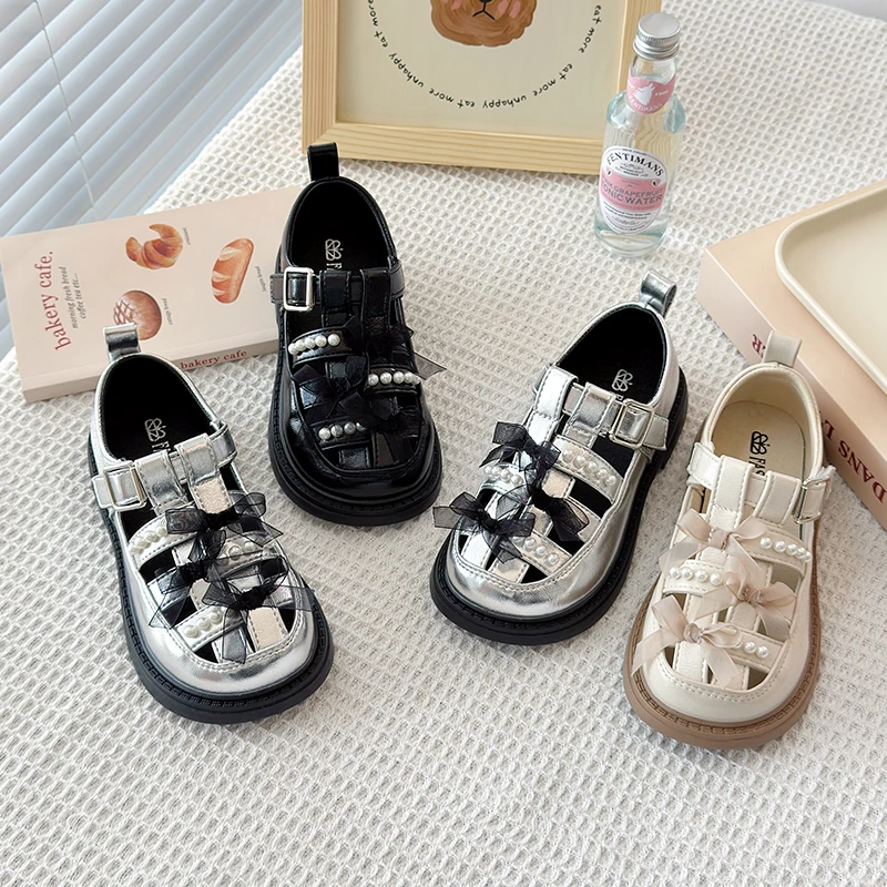 女童凉鞋包头软底2025夏季新款蝴蝶结水钻公主单鞋高级感夏款皮鞋