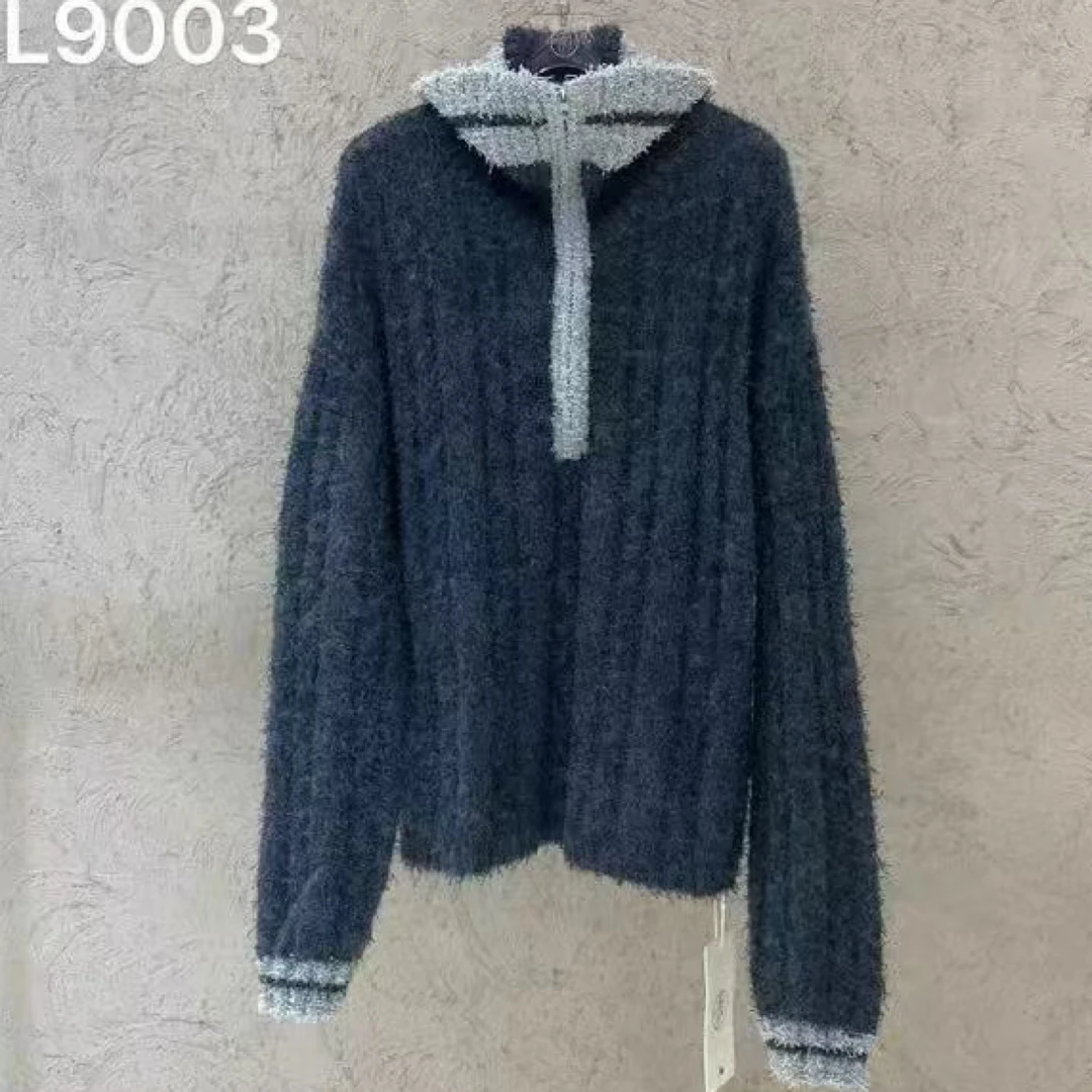 D50468翻领纯色厚款立领常规学院风长袖毛衣
