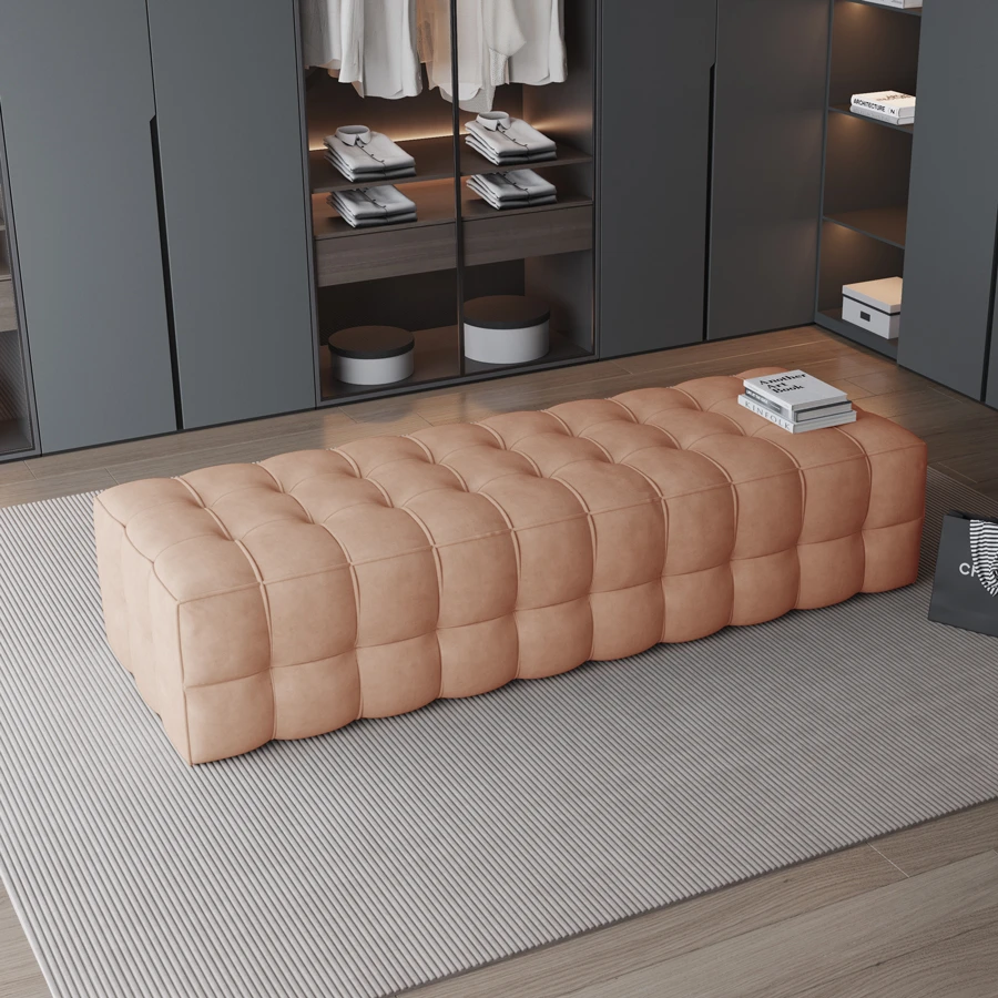 换鞋凳轻奢绒布家用入户可坐长条凳服装店衣帽间床尾凳卧室沙发